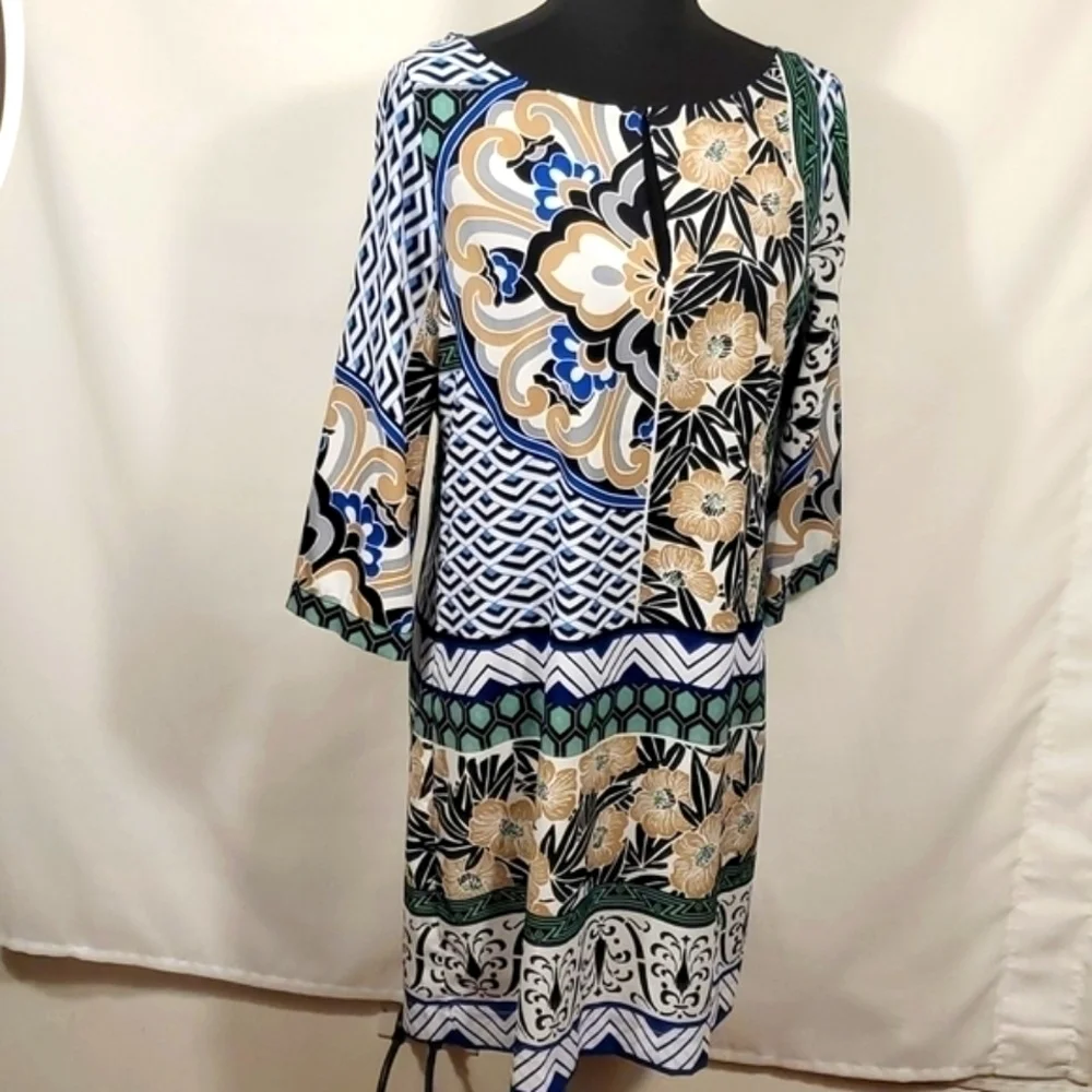 Hale Bob Classic Floral Blue Tan Dress Size Medium M NWTG
